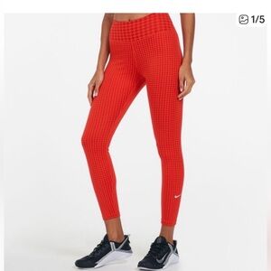 Nike One houndstooth Red Patterned Leggings SZ small